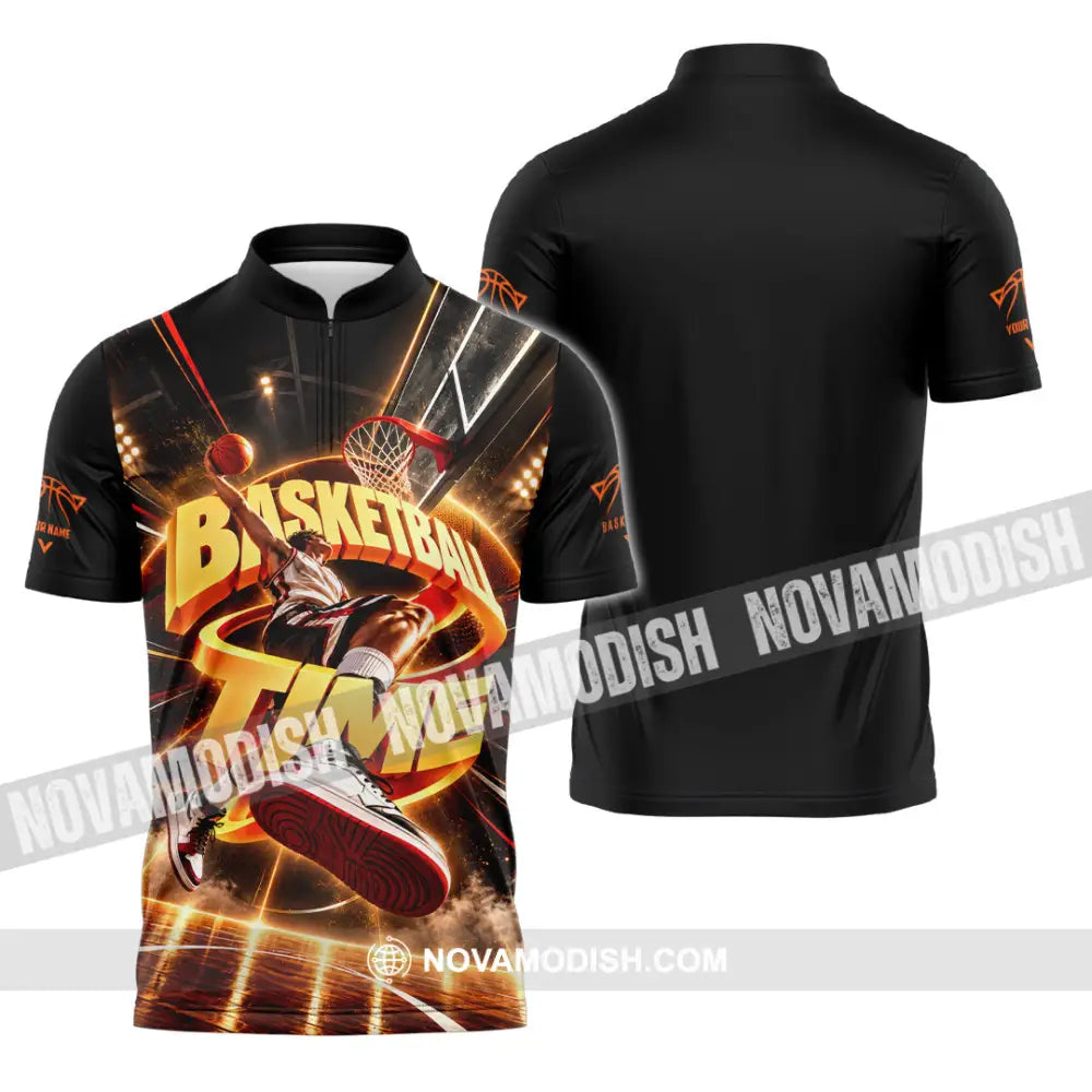 Unisex Shirt - Custom Basketball Time Shirt - Zipper Polo Shirt / S - T-shirt