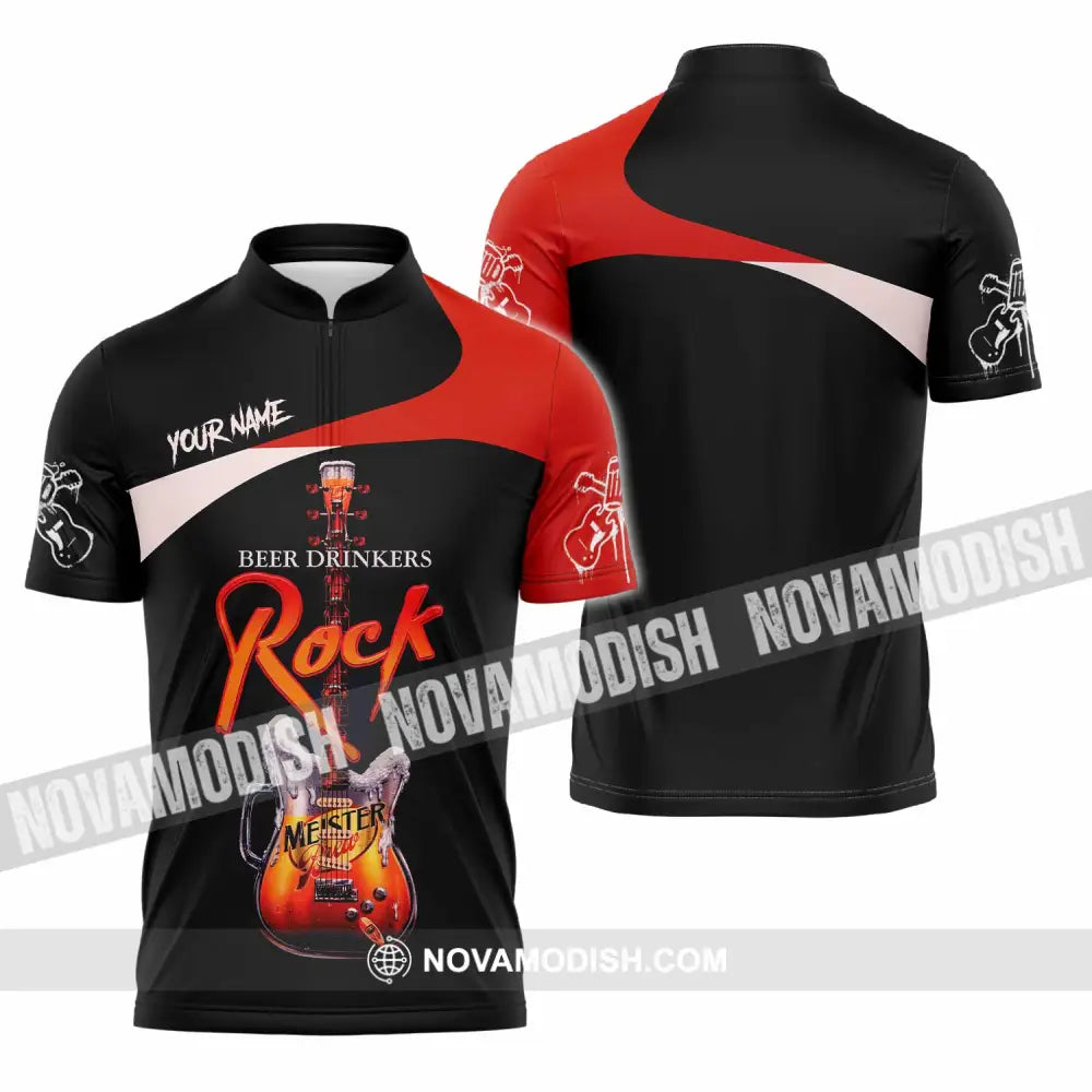 Unisex Shirt - Custom Beer Drinkers And Rock 3D Shirt Zipper Polo Shirt / S T-shirt