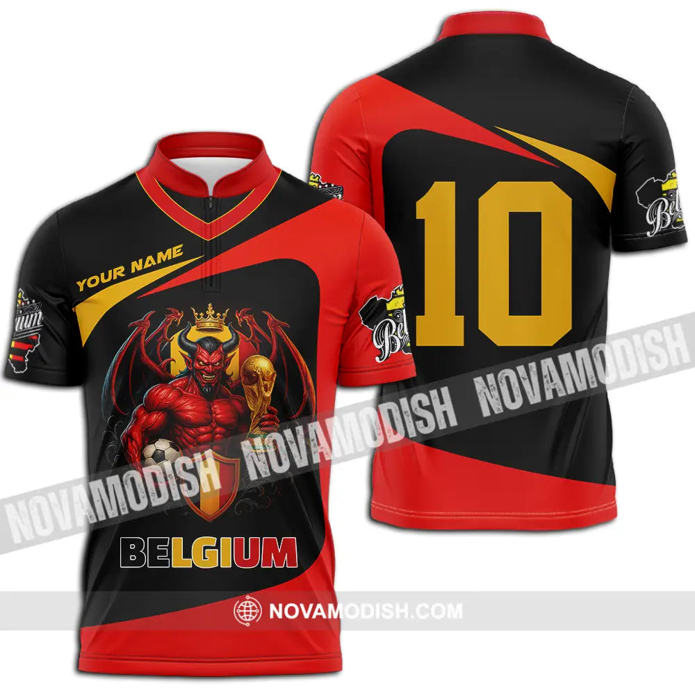 Unisex Shirt - Custom Belgium 3D Shirt Zipper Polo Shirt / S T-shirt