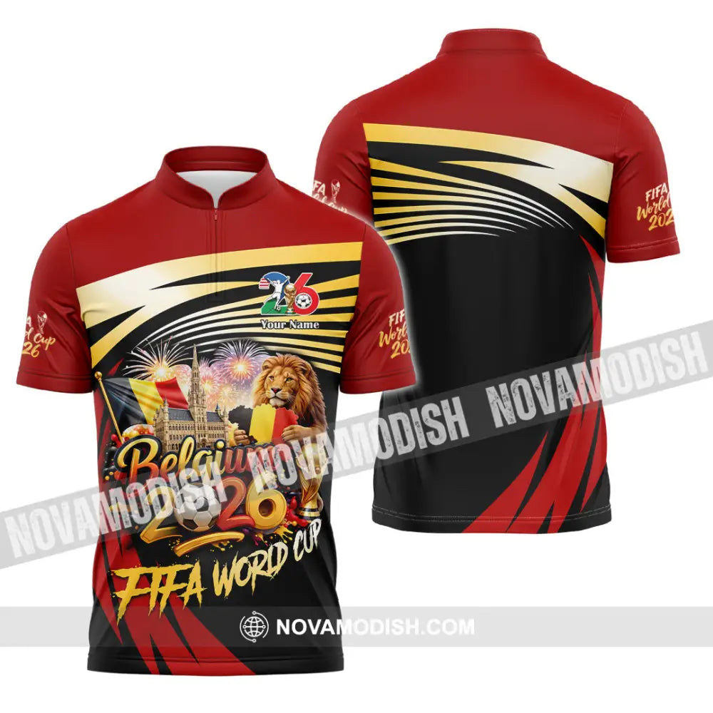 Unisex Shirt - Custom Belgium Fifa World Cup 2026 3D Shirt Zipper Polo Shirt / S T-shirt