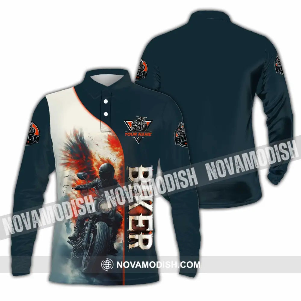 Unisex Shirt - Custom Biker 3D Shirt Long Sleeve Polo / S T-shirt