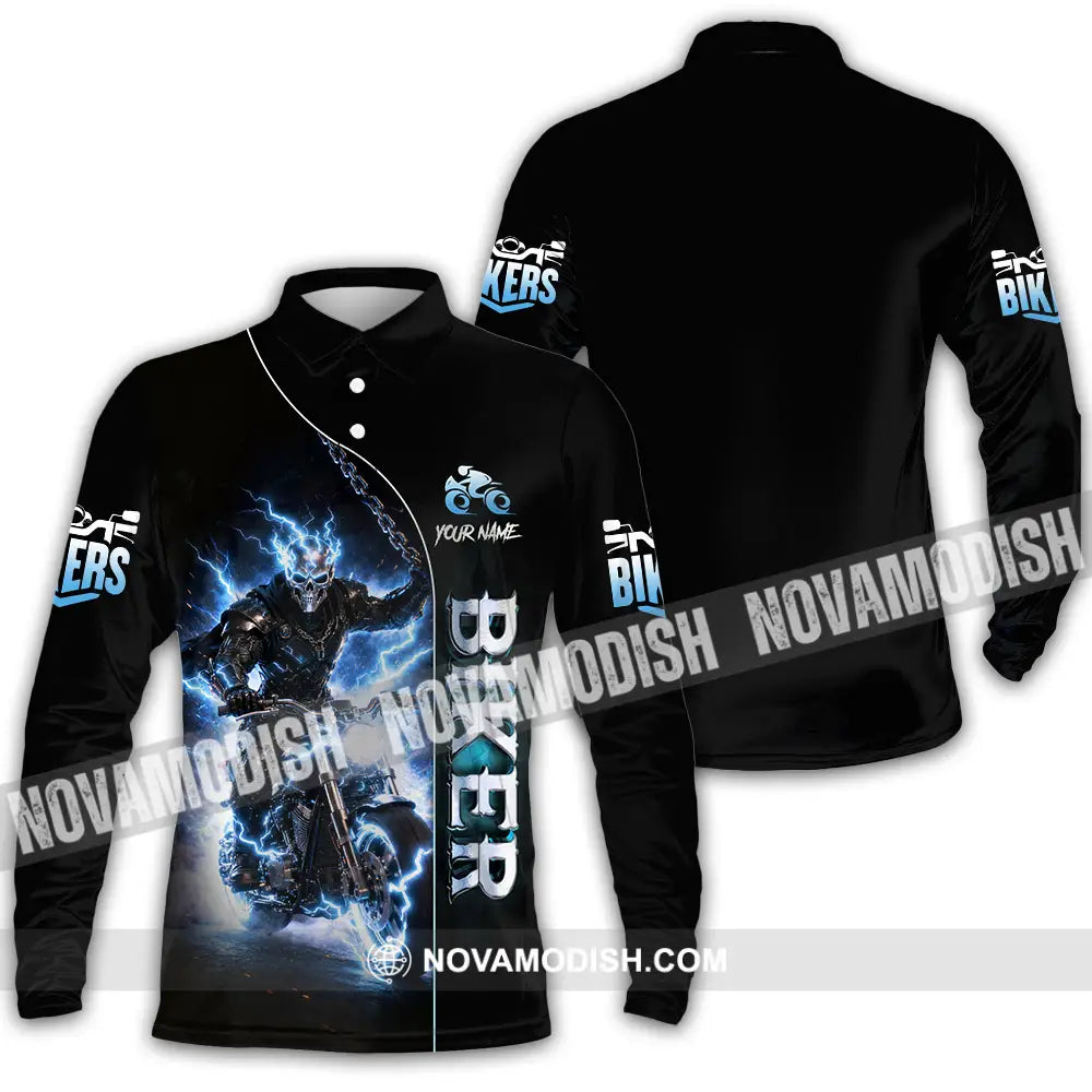 Unisex Shirt - Custom Biker 3D Shirt Long Sleeve Polo / S T-shirt