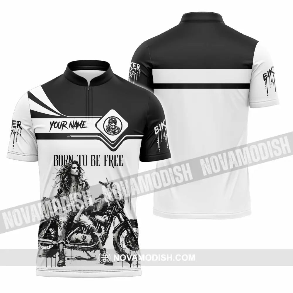 Unisex Shirt - Custom Biker Born To Be Free 3D Shirt - Zipper Polo Shirt / S - T-shirt