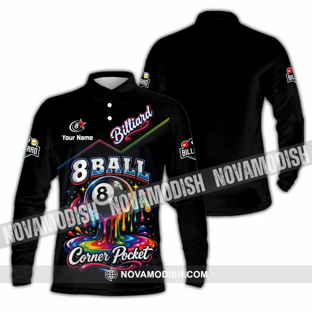 Unisex Shirt - Custom Billiard 8 Ball Shirt - Long Sleeve Polo / S - T-shirt