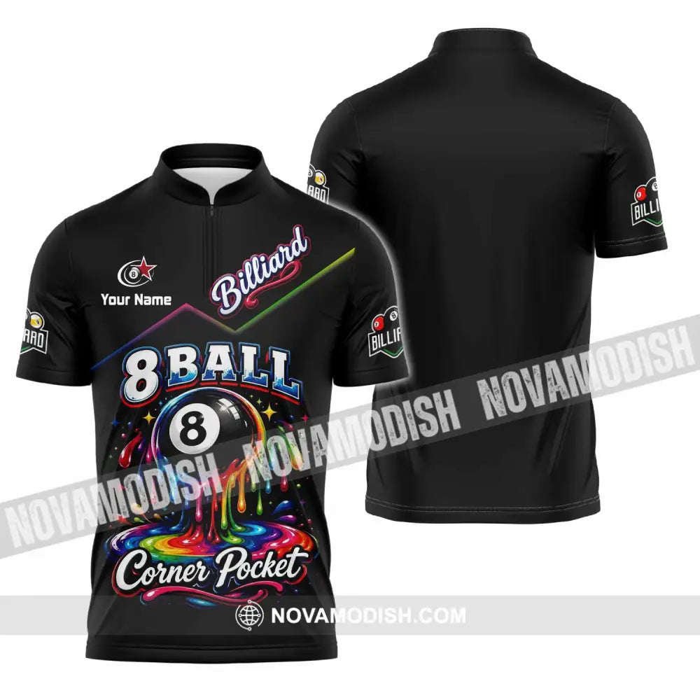 Unisex Shirt - Custom Billiard 8 Ball Shirt - Zipper Polo Shirt / S - T-shirt