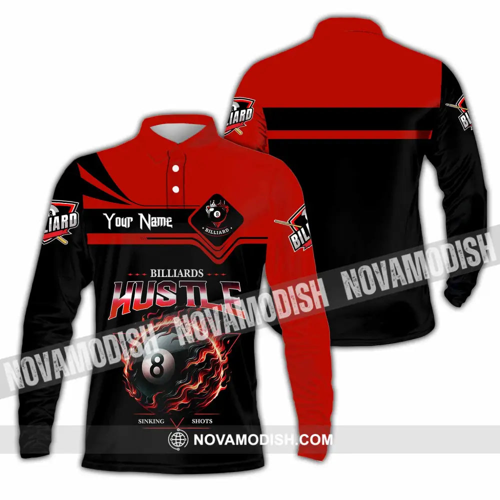 Unisex Shirt - Custom Billiards Hustle Sinking Shot Sport Shirt Long Sleeve Polo / S T-shirt