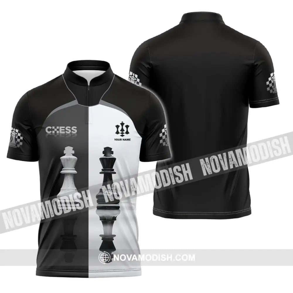 Unisex Shirt - Custom Black And White Chess Shirt For Couple Zipper Polo Shirt / S T-shirt