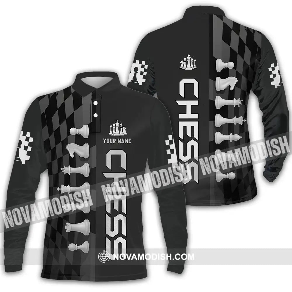 Unisex Shirt - Custom Black And White Chess Chess Player Sporty Shirt Long Sleeve Polo / S T-shirt