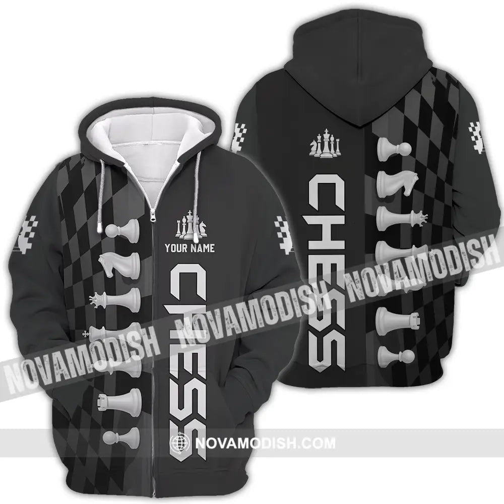 Unisex Shirt - Custom Black And White Chess Chess Player Sporty Shirt Zipper Hoodie / S T-shirt