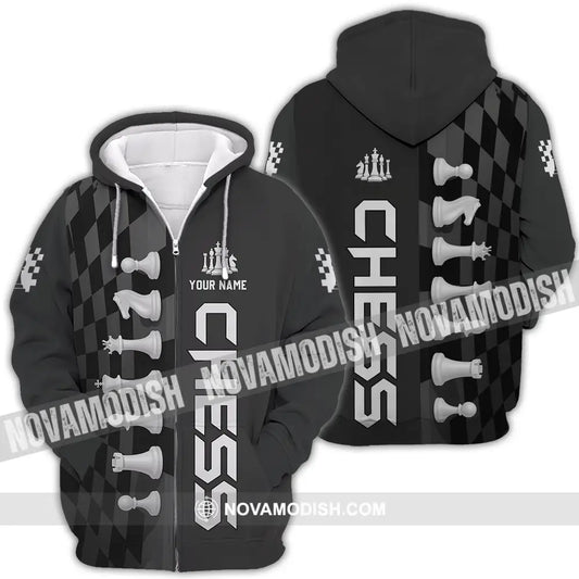 Unisex Shirt - Custom Black And White Chess Chess Player Sporty Shirt Zipper Hoodie / S T-shirt