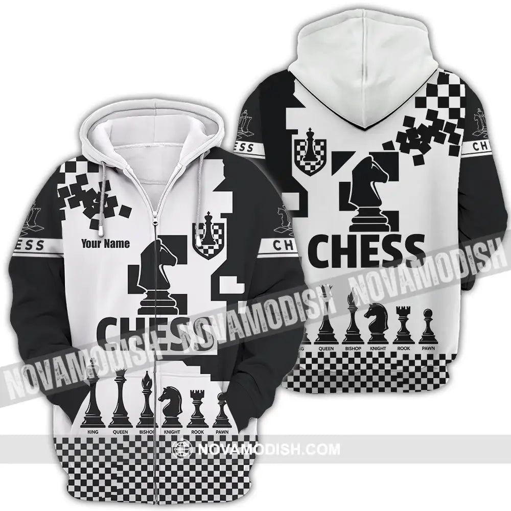 Unisex Shirt - Custom Black And White Chess Chess Player Sporty Shirt Zipper Hoodie / S T-shirt