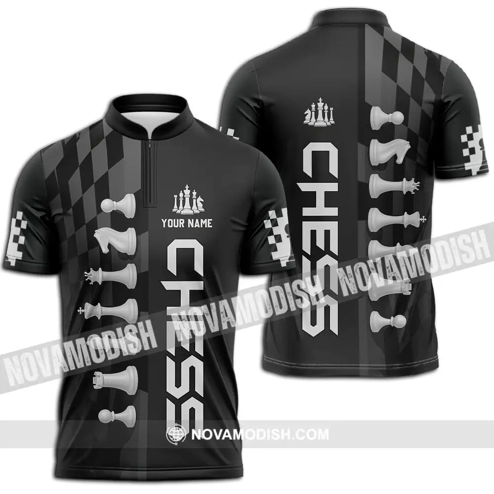 Unisex Shirt - Custom Black And White Chess Chess Player Sporty Shirt Zipper Polo Shirt / S T-shirt