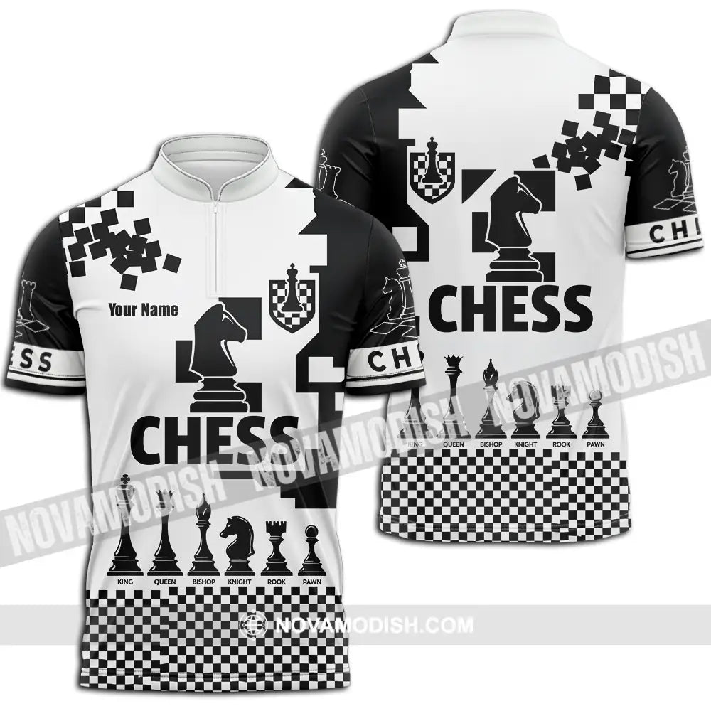 Unisex Shirt - Custom Black And White Chess Chess Player Sporty Shirt Zipper Polo Shirt / S T-shirt