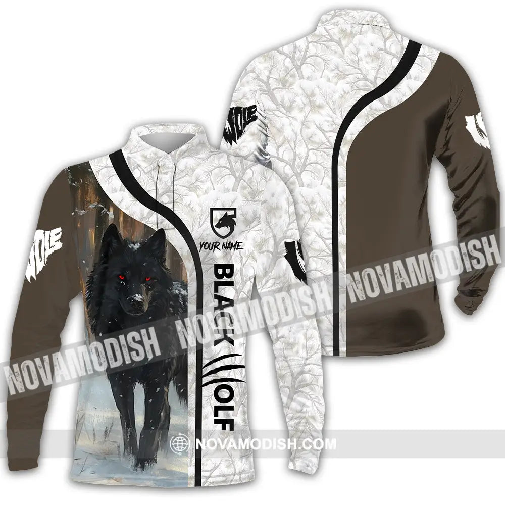 Unisex Shirt - Custom Black Wolf 3D Shirt Long Sleeve Polo / S T-shirt