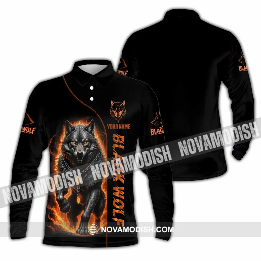 Unisex Shirt - Custom Black Wolf Shirt Long Sleeve Polo / S T-shirt