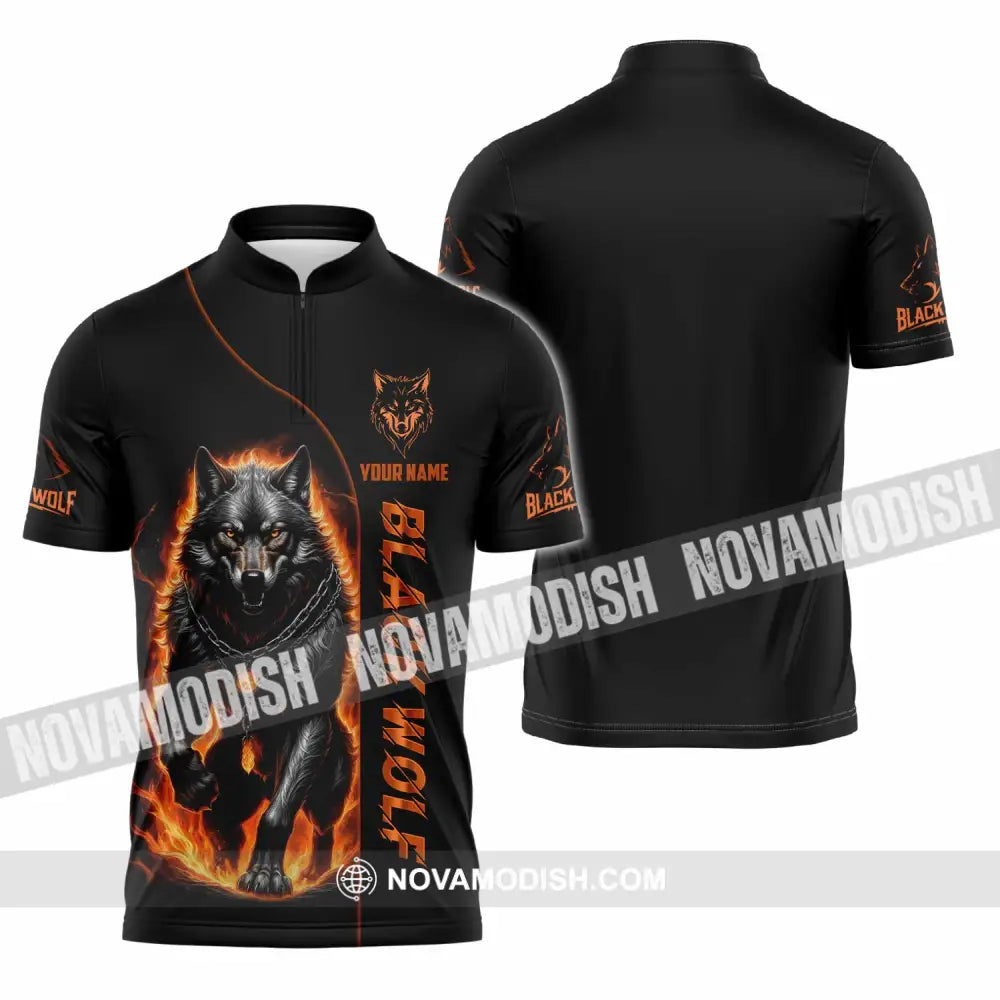 Unisex Shirt - Custom Black Wolf Shirt Zipper Polo Shirt / S T-shirt