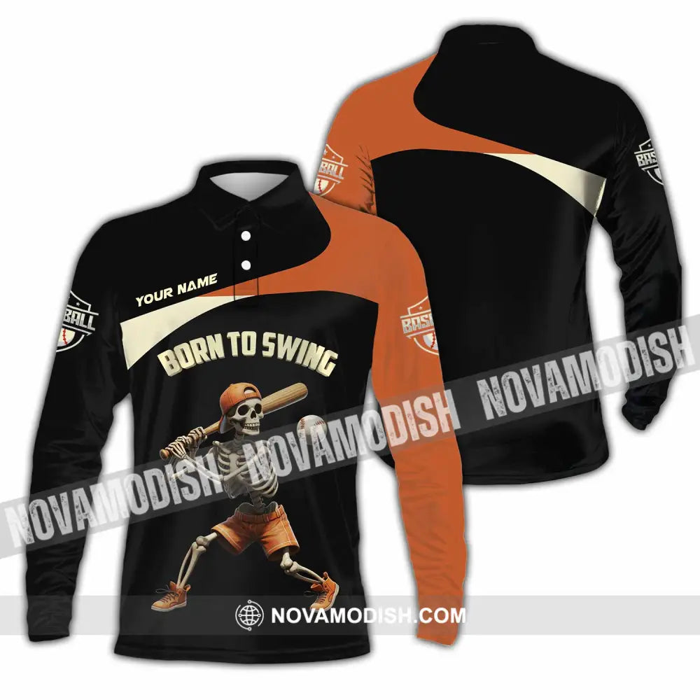 Unisex Shirt - Custom Born To Swing Baseball Shirt Long Sleeve Polo / S T-shirt