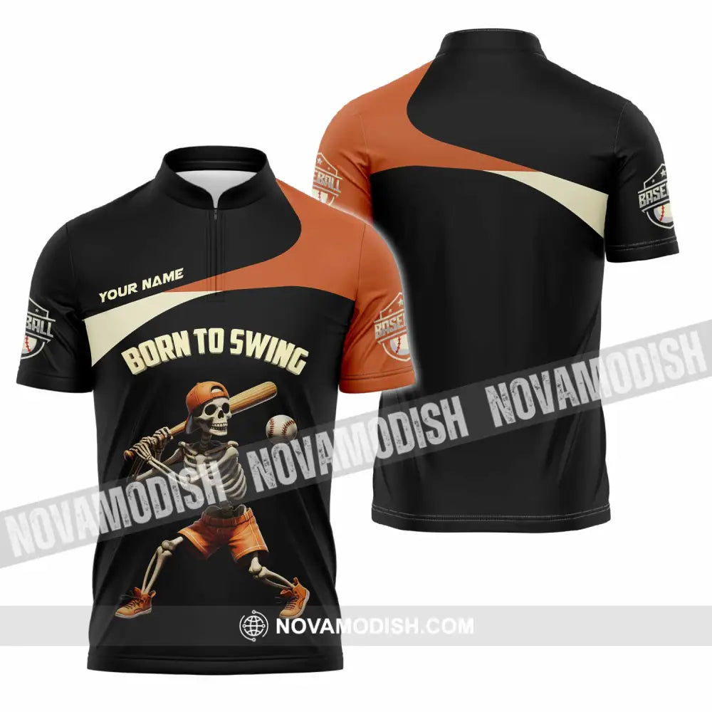Unisex Shirt - Custom Born To Swing Baseball Shirt Zipper Polo Shirt / S T-shirt