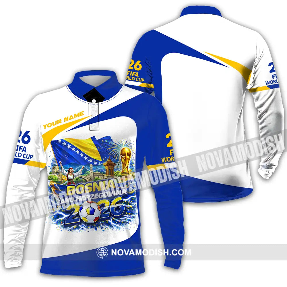 Unisex Shirt - Custom Bosnia And Herzegovina World Cup 2026 3D Shirt - Long Sleeve Polo / S - T-shirt