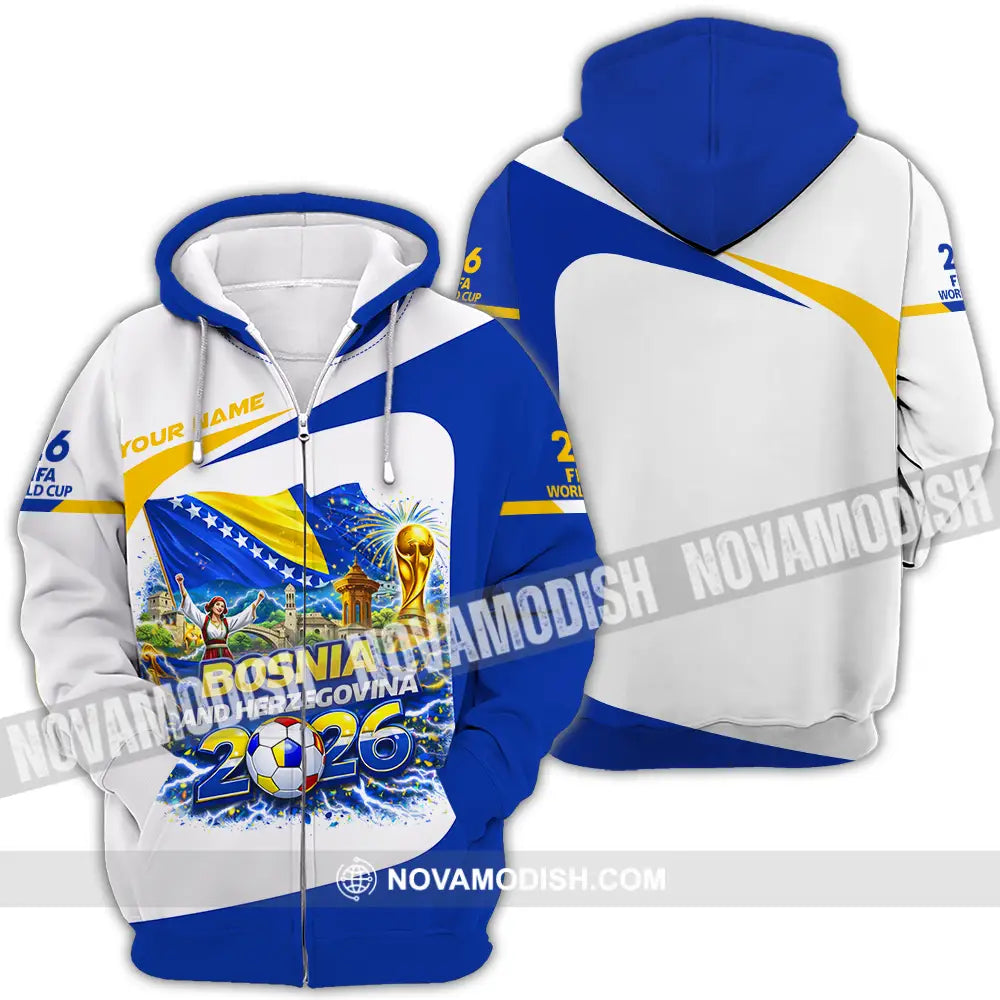 Unisex Shirt - Custom Bosnia And Herzegovina World Cup 2026 3D Shirt - Zipper Hoodie / S - T-shirt