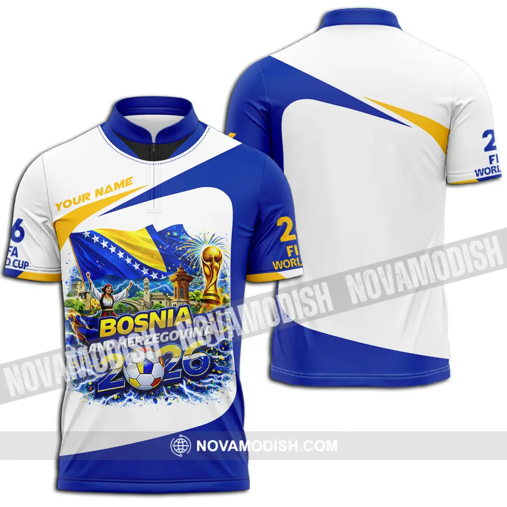 Unisex Shirt - Custom Bosnia And Herzegovina World Cup 2026 3D Shirt - Zipper Polo Shirt / S - T-shirt