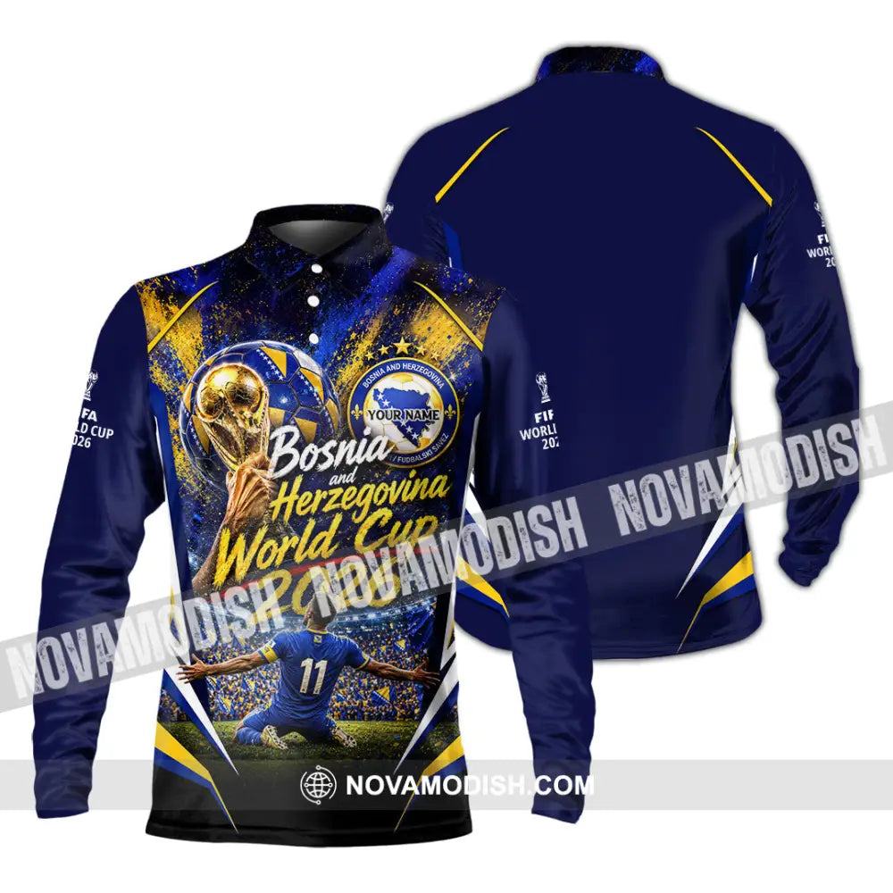Unisex Shirt - Custom Bosnia And Herzegovina World Cup 2026 Shirt - Long Sleeve Polo / S - T-shirt