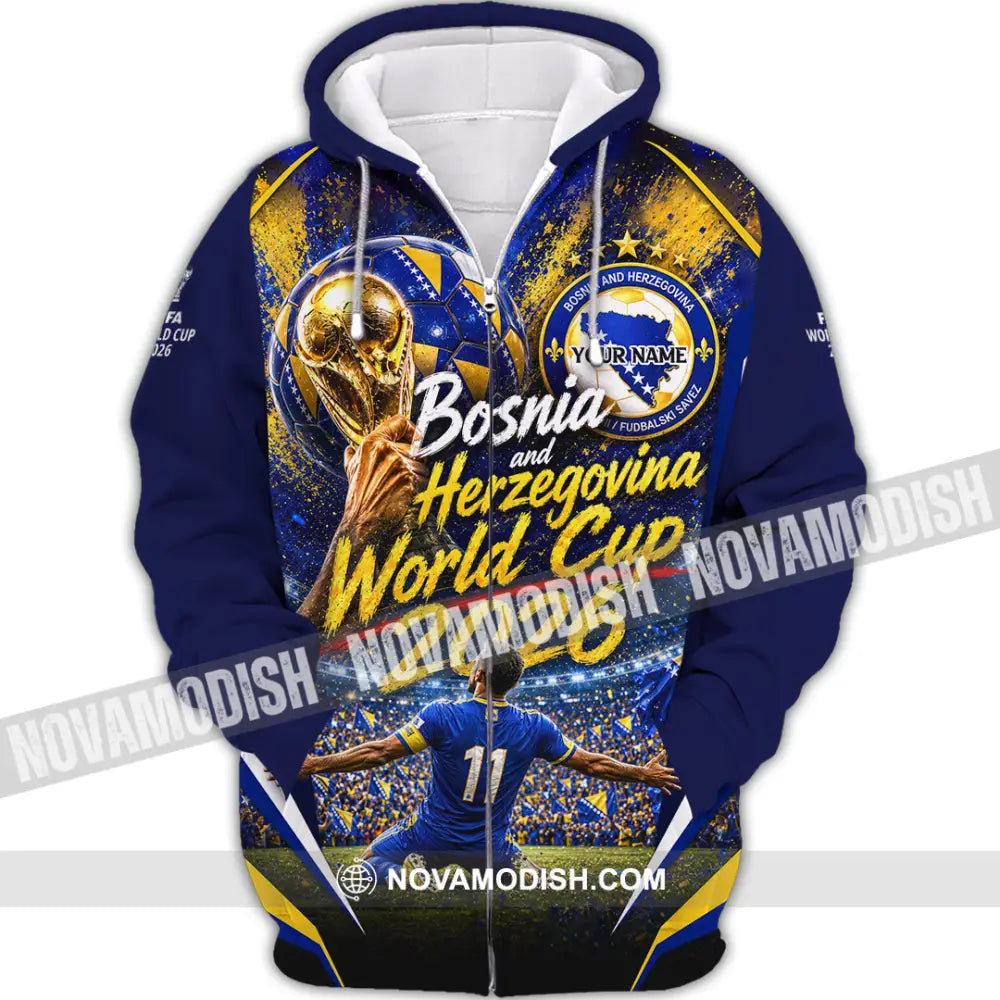Unisex Shirt - Custom Bosnia And Herzegovina World Cup 2026 Shirt - Zipper Hoodie / S - T-shirt