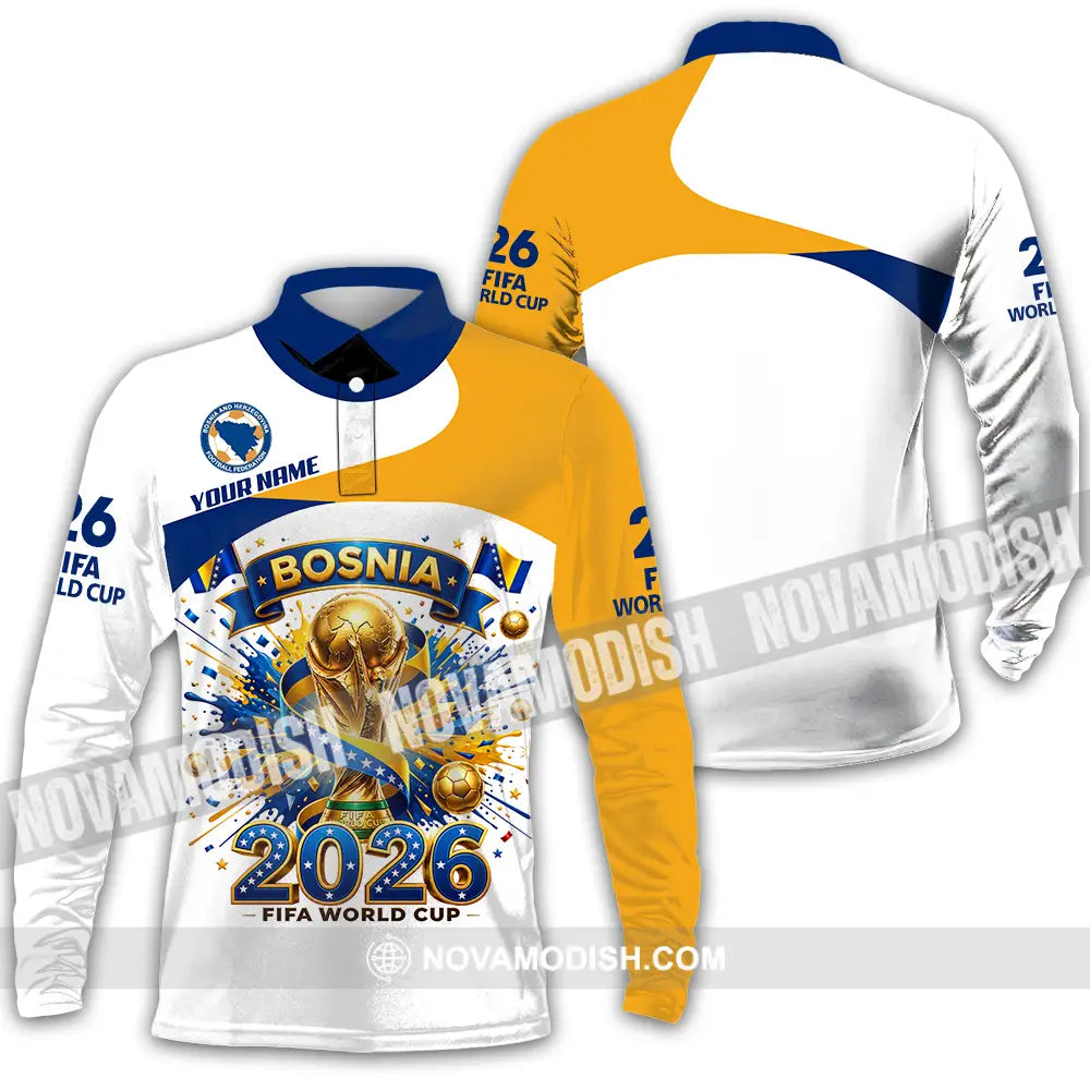 Unisex Shirt - Custom Bosnia World Cup 2026 3D Shirt - Long Sleeve Polo / S - T-shirt