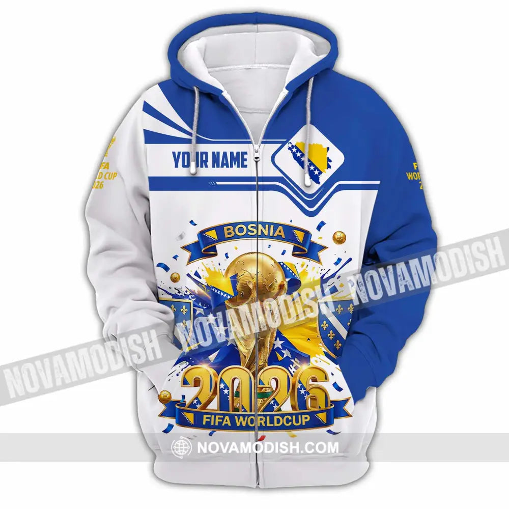 Unisex Shirt - Custom Bosnia World Cup 2026 3D Shirt - Zipper Hoodie / S - T-shirt
