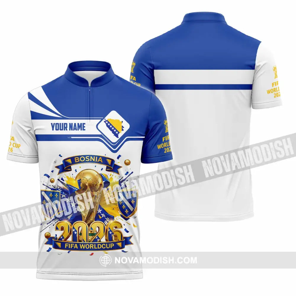 Unisex Shirt - Custom Bosnia World Cup 2026 3D Shirt - Zipper Polo Shirt / S - T-shirt