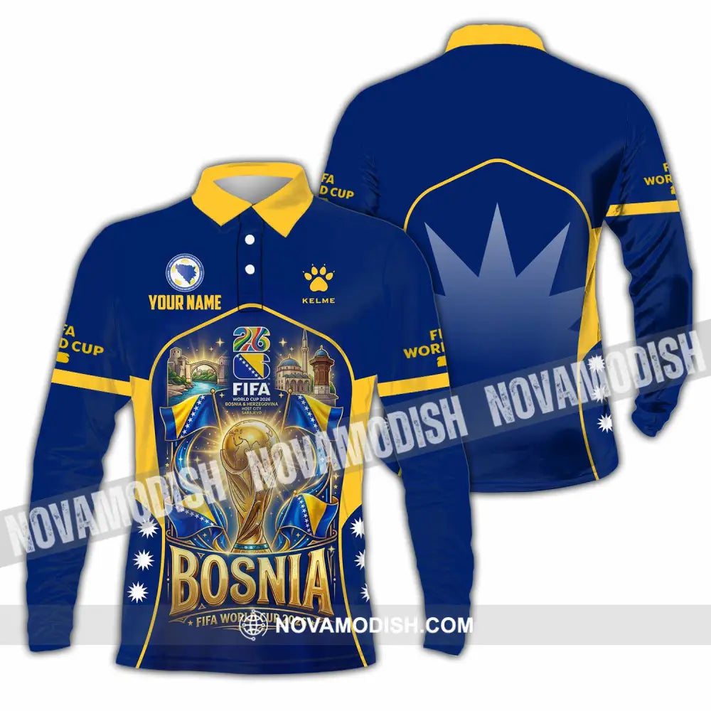Unisex Shirt - Custom Bosnia World Cup 2026 Shirt - Long Sleeve Polo / S - T-shirt