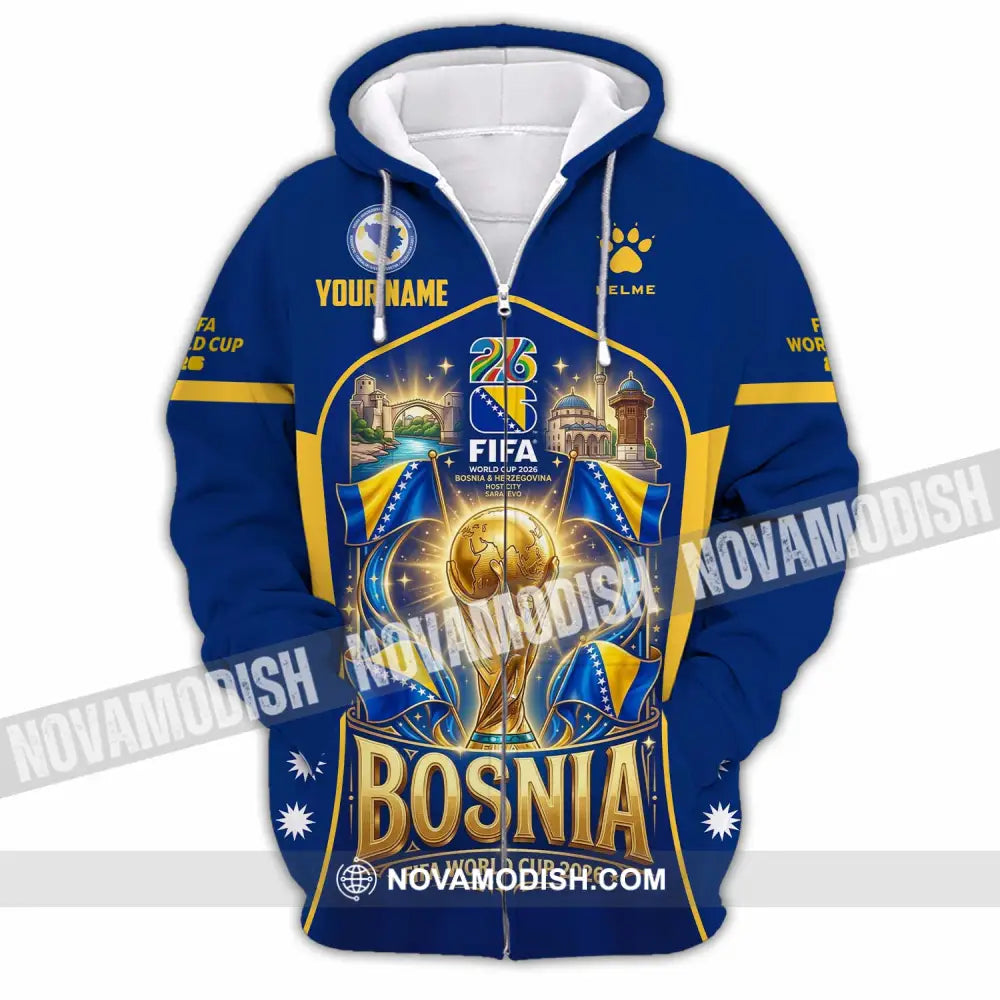 Unisex Shirt - Custom Bosnia World Cup 2026 Shirt - Zipper Hoodie / S - T-shirt