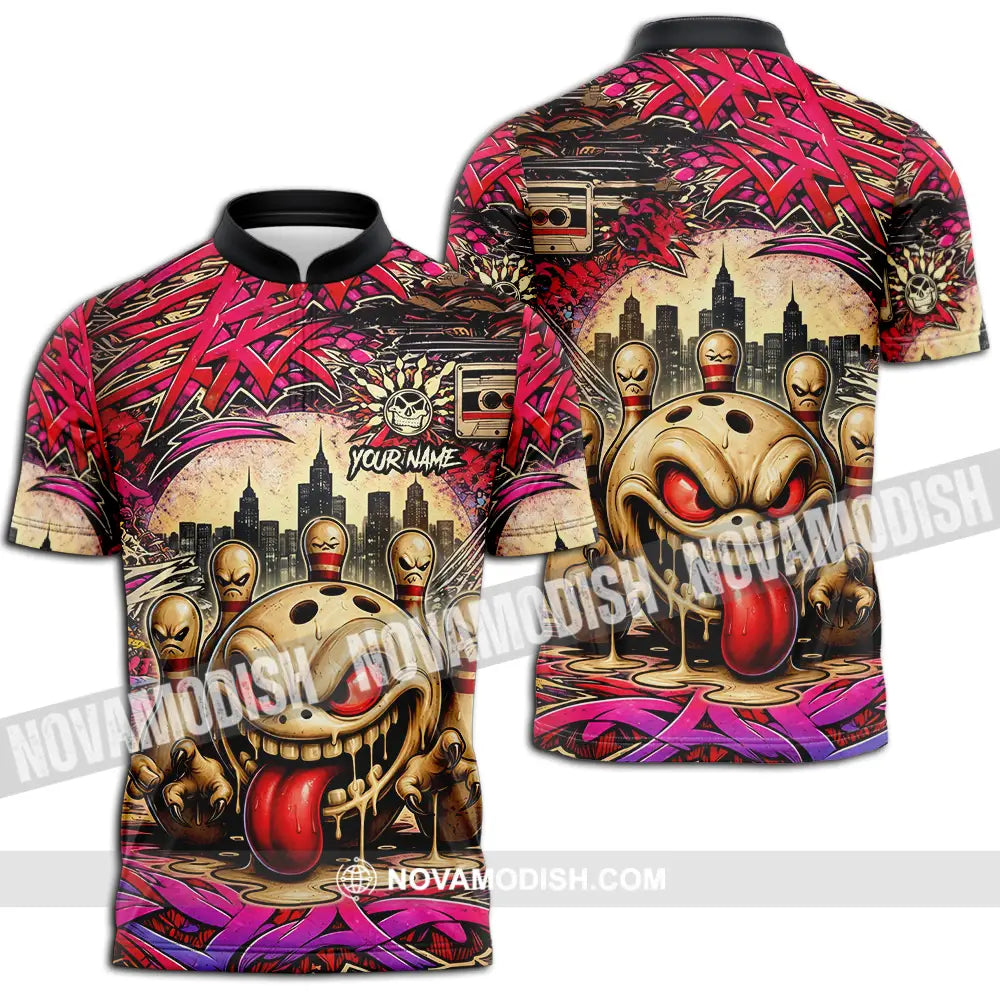 Unisex Shirt - Custom Bowling 3D Shirt Zipper Polo Shirt / S T-shirt