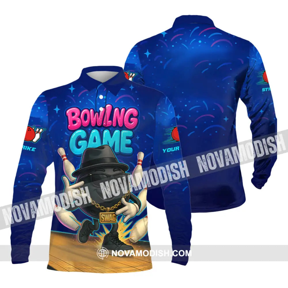 Unisex Shirt - Custom Bowling Game Swag Shirt Long Sleeve Polo / S T-shirt