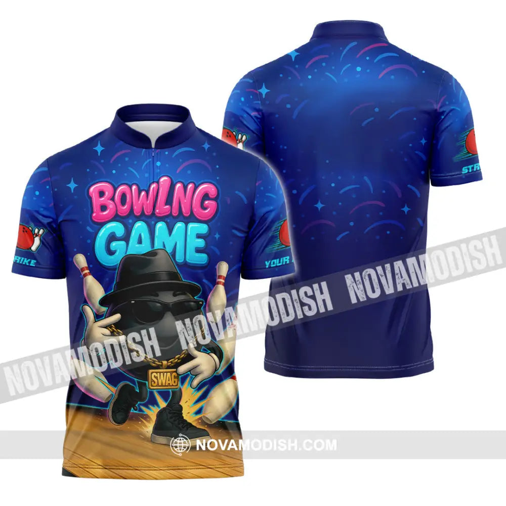 Unisex Shirt - Custom Bowling Game Swag Shirt Zipper Polo Shirt / S T-shirt
