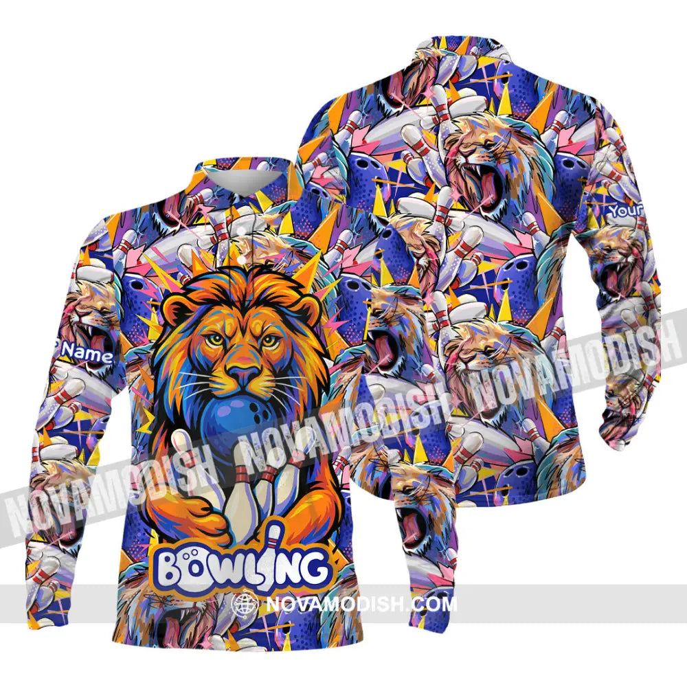 Unisex Shirt - Custom Bowling Lion Shirt Long Sleeve Polo / S T-shirt