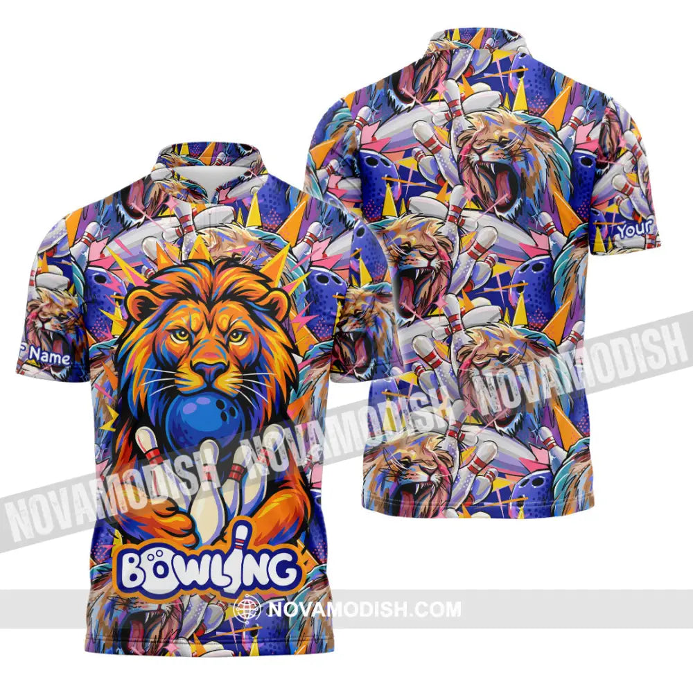 Unisex Shirt - Custom Bowling Lion Shirt Zipper Polo Shirt / S T-shirt