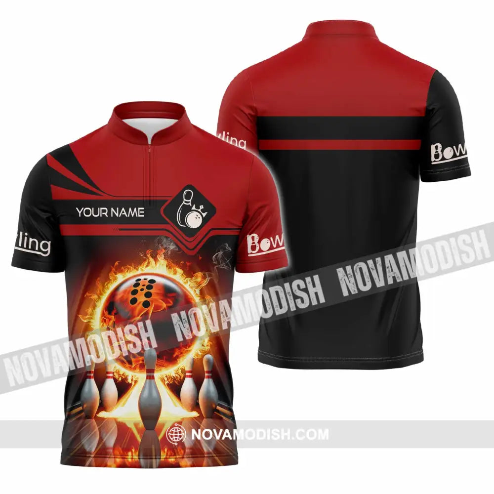 Unisex Shirt - Custom Bowling Player Shirt Zipper Polo Shirt / S T-shirt