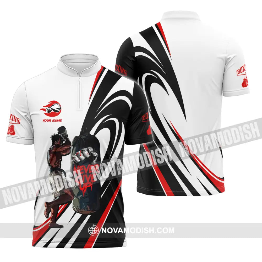 Unisex Shirt - Custom Boxing Never Give Up Shirt Zipper Polo Shirt / S T-shirt