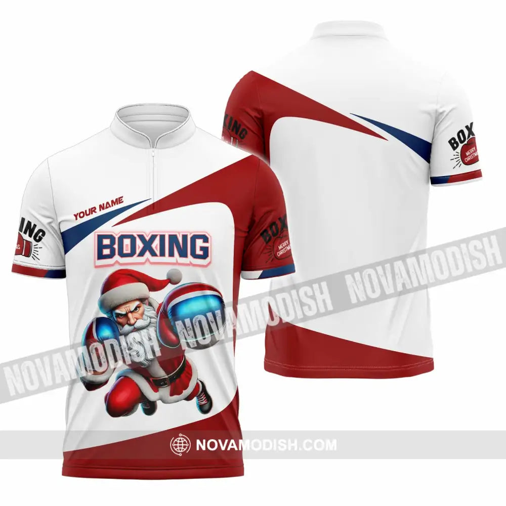 Unisex Shirt - Custom Boxing Santa Shirt Zipper Polo Shirt / S T-shirt