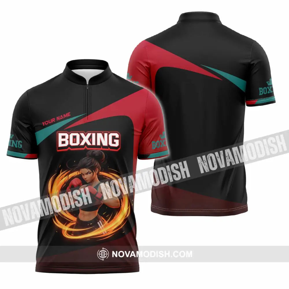 Unisex Shirt - Custom Boxing Sport Shirt Zipper Polo Shirt / S T-shirt
