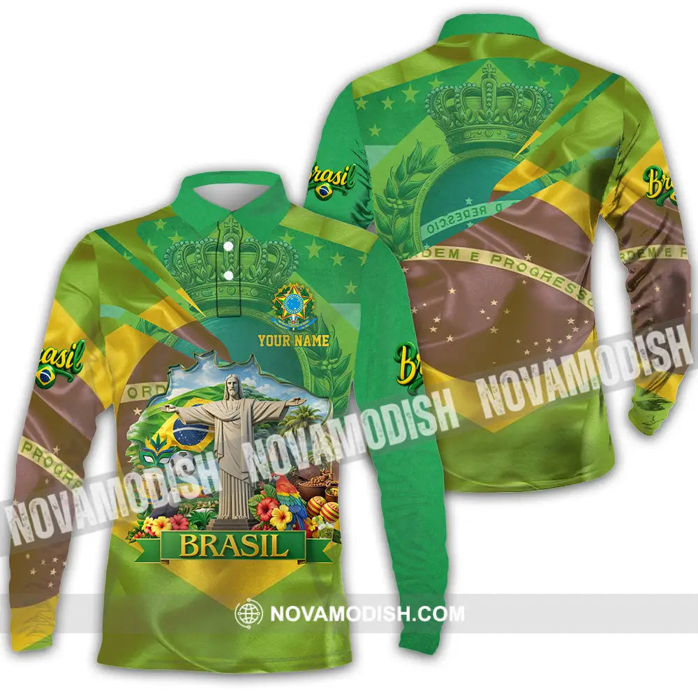 Unisex Shirt - Custom Brasil 3D Shirt Long Sleeve Polo / S T-shirt