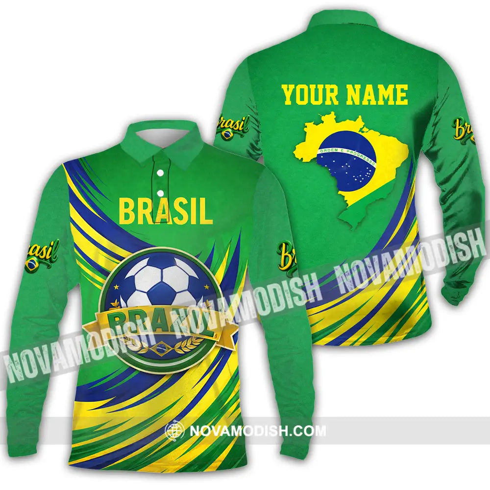 Unisex Shirt - Custom Brasil 3D Shirt Long Sleeve Polo / S T-shirt