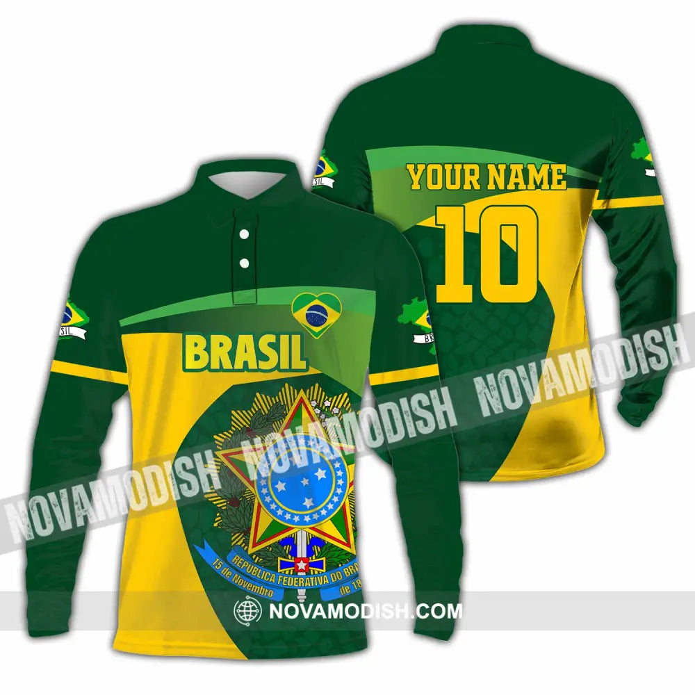 Unisex Shirt - Custom Brasil 3D Shirt Long Sleeve Polo / S T-shirt
