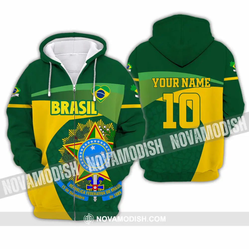 Unisex Shirt - Custom Brasil 3D Shirt Zipper Hoodie / S T-shirt