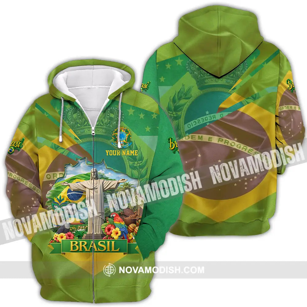 Unisex Shirt - Custom Brasil 3D Shirt Zipper Hoodie / S T-shirt