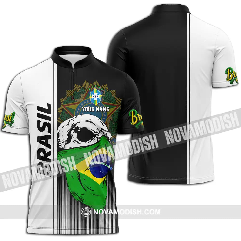 Unisex Shirt - Custom Brasil 3D Shirt Zipper Polo Shirt / S T-shirt