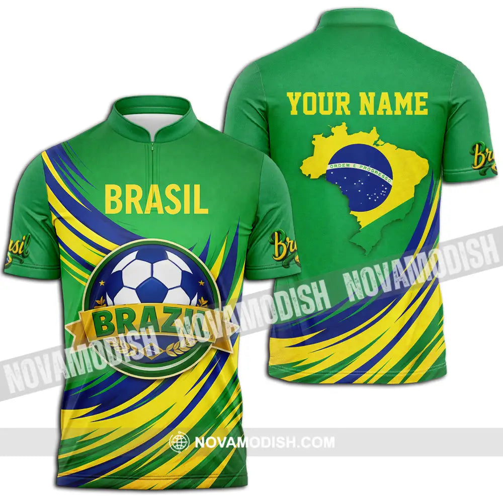 Unisex Shirt - Custom Brasil 3D Shirt Zipper Polo Shirt / S T-shirt