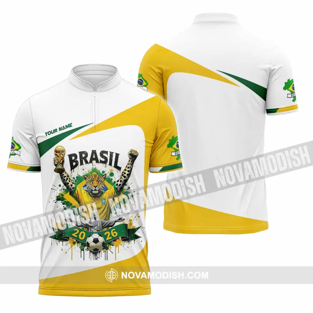 Unisex Shirt - Custom Brasil 3D Shirt Zipper Polo Shirt / S T-shirt