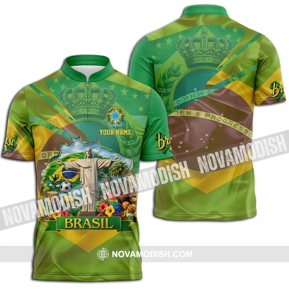 Unisex Shirt - Custom Brasil 3D Shirt Zipper Polo Shirt / S T-shirt